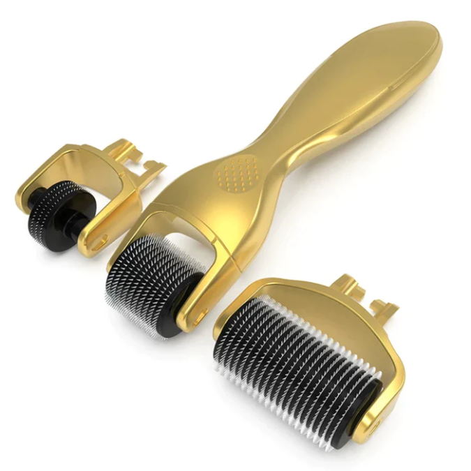 3-in-1 Titanium Derma Roller With Golden Handles
